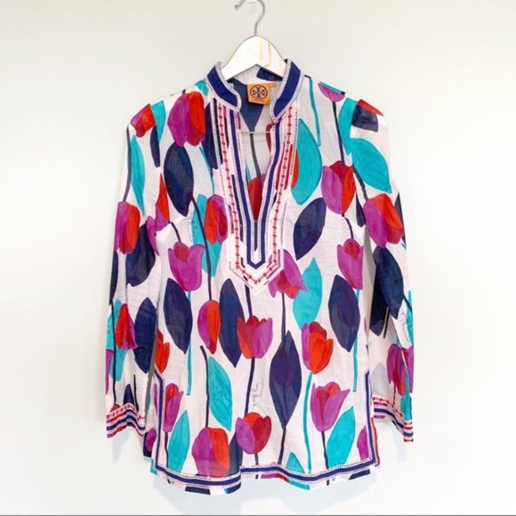 Tory Burch Tulip Long Sleeve Tunic Top Size 6 - Picture 2 of 4